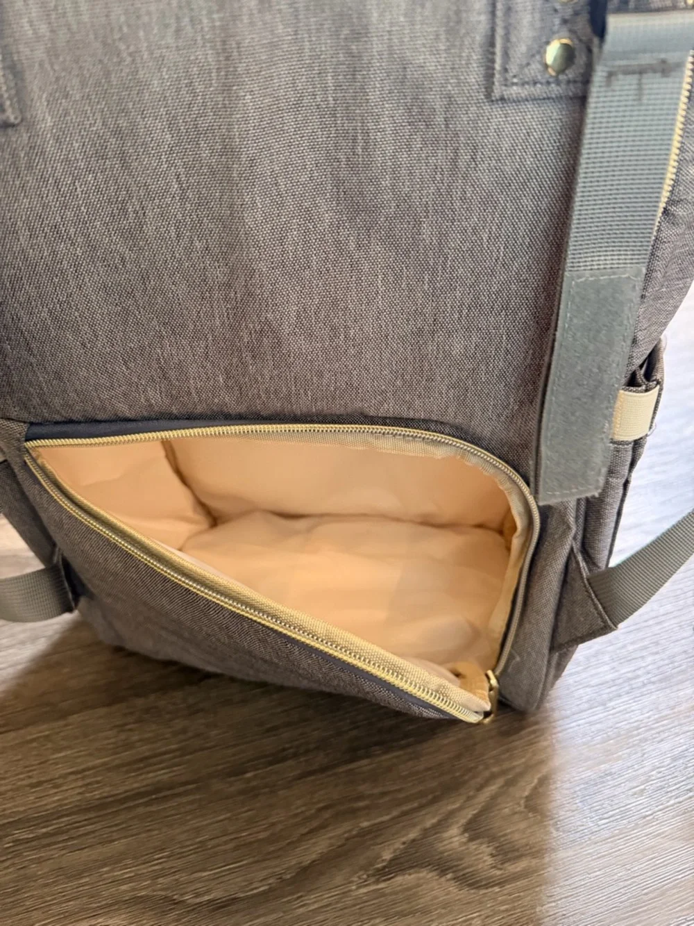 Light Taupe Baby Diaper Backpack with Detachable Pouch